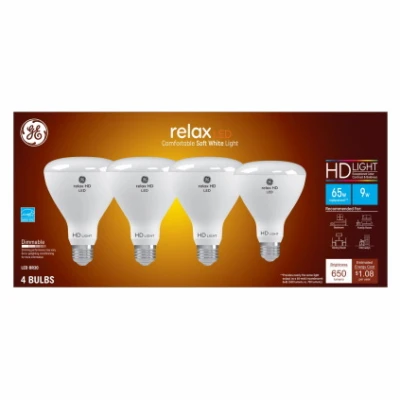 Relax HD LED Light Bulbs, Soft White, 9 Watt, 4-Pk.