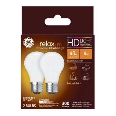 LED Ceiling Fan Light Bulbs, A15, Soft White, 320 Lumens, 4 Watt, 2-Pk.