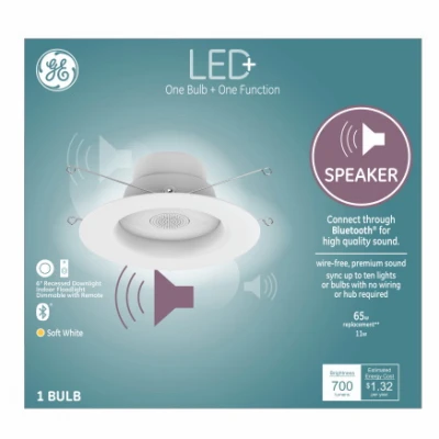 LED Plus Recessed Light Bulb with Integrated Speaker, Frosted Soft White, 700 Lumens, 9 Watt