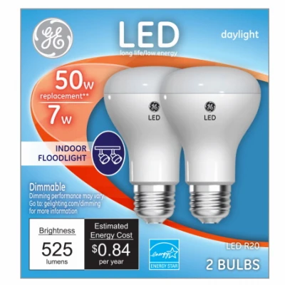 LED Directional Light Bulb, R20, Daylight, Clear Bulb, 525 Lumens, 7 Watt, 2-Pk.
