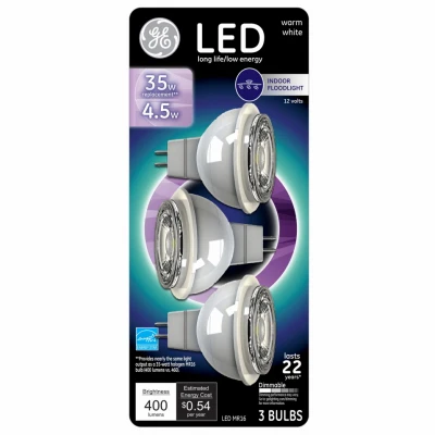 LED Directional Light Bulb, MR16, White Light, Clear Bulb, 450 Lumens, 4.5 Watt, 3-Pk.