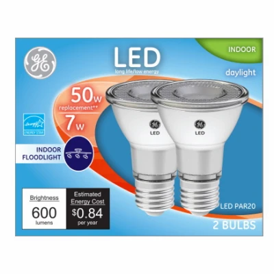 LED Directional Light Bulb, R20, Daylight, Clear Bulb, 500 Lumens, 7 Watt, 2-Pk.