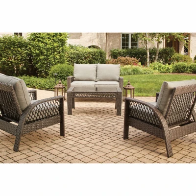 Coral Bay 4-Pc. Deep Seating Set, 2 Cushioned Chairs & Loveseat + Coffee Table, Brown Wicker/Steel