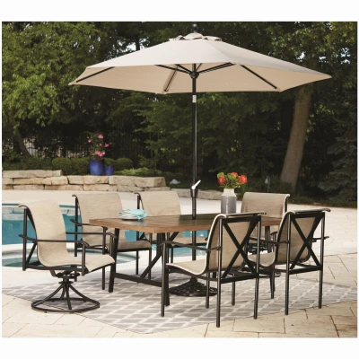 Eastport Slat Top Patio Dining Table, Two-Tone Aluminum Frame, 40 by 70 Inches