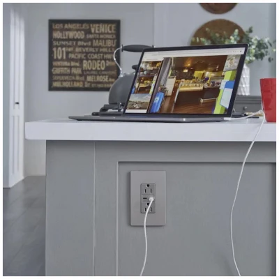 Pass and Seymour Duplex Electrical Outlet with Type C USB Charger, Nickel Finish, 6.0 Amp USB, 15 Amp Standard Outlet
