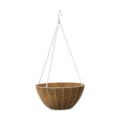 Growers Hanging Basket with Coco Liner, White Steel Frame, 14 Inch Diameter