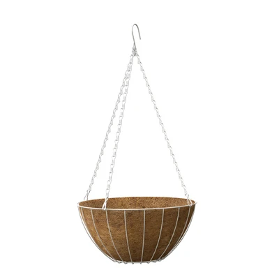 Growers Hanging Basket with Coco Liner, White Steel Frame, 12-Inch Diameter