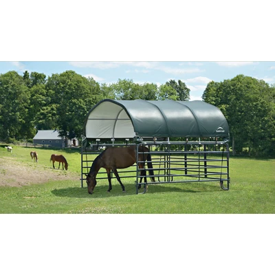 Corral Shelter with Green Water Resistant Cover and Steel Frame, 12 by 12 Feet, Panels Not Included