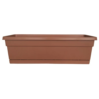 Window Box Planter With Tray, Terra Cotta Plastic, 30 In.