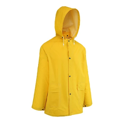 Rain Coat with Detachable Hood, Yellow PVC, L