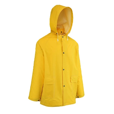 Rain Coat with Detachable Hood, Yellow PVC, XL