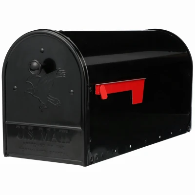 Outback Large Post-Mount Mailbox with Double Doors, Black Steel Construction