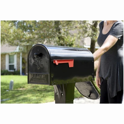 Outback Large Post-Mount Mailbox with Double Doors, Black Steel Construction