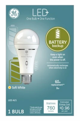 LED+ Battery Back Up Bulb, A21, 760 Lumens, 8 Watt