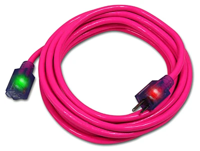 Extension Cord, Pink, 14/3, 15-Ft.