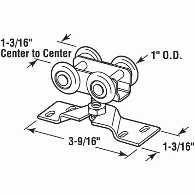 Pocket Door Roller Assembly with Four 1 Inch Nylon Rollers, Stamped Steel Construction