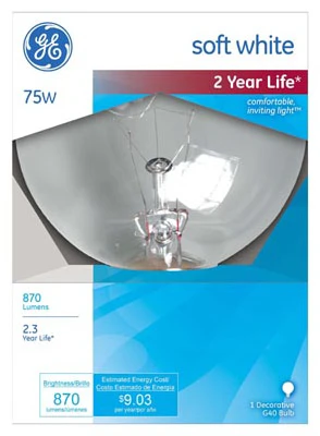 White Globe Light Bulb, 5 In., 75 Watt