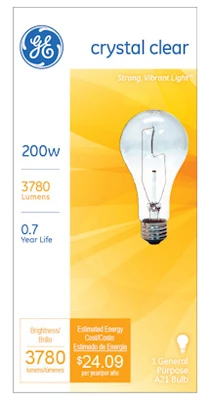 General Purpose Light Bulb, A21, 200 Watt