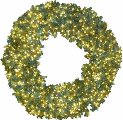 Artificial Bristol Pine Wreath with 1,200 Micro Warm White LED Lights, 60 Inch Diameter