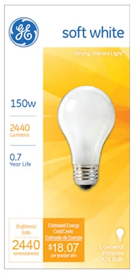 Soft White Light Bulb, A21, 150 Watt