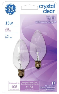Clear Light Bulbs, 15 Watt, 2-Pk.
