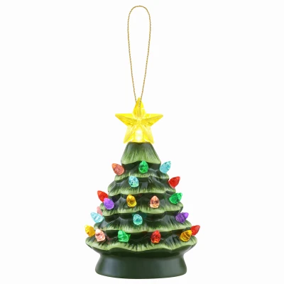 Vintage Porcelain Christmas Tree with LED Lights, 5.5 Inches Tall