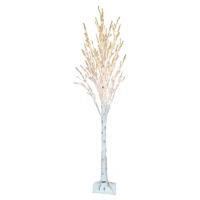 Six Foot Faux Snowy Birch Twig Tree with 120 Warm White LED Lights