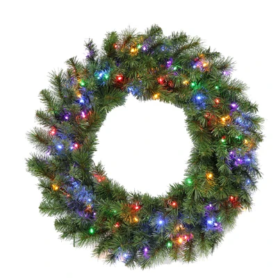 30-inch Christmas Wreath With 100 Multi-color Led Lights And 180 Tips