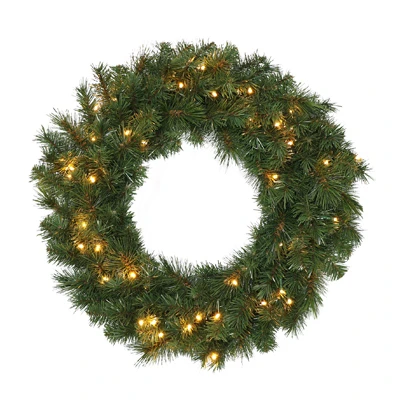 24-inch Christmas Wreath With 50 Warm White Led Lights And Timer Feature