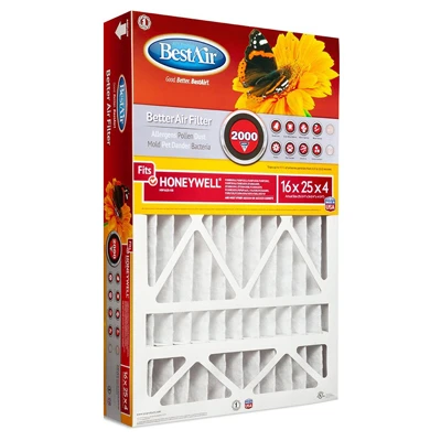 16x25 x 4 In. Honeywell Pleated Air Filter, MERV 11, Electrostatically Charged, 1 Year
