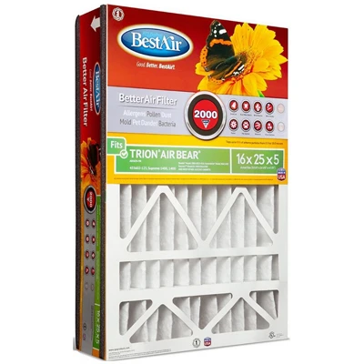 16x25 x 5 In. Air Bear Pleated Air Filter, MERV 11, Electrostatically Charged, 1 Year
