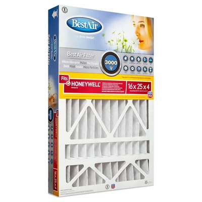 16x25 x 4 In. Honeywell Pleated Air Filter, MERV 13, Electrostatically Charged, 1 Year