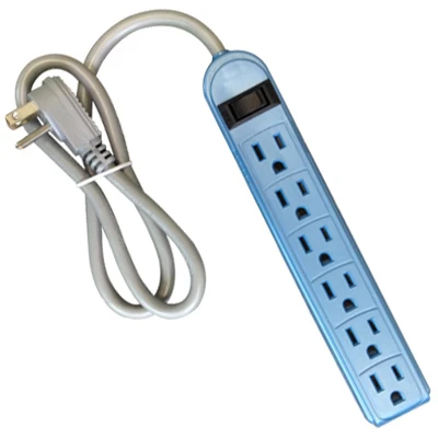 Power Strip, 6-Outlets, Assorted Colors, Green, Blue & Pink