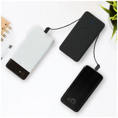 ChargeHubGO Plus Power Bank with Wireless Charging Pad, USB Charging Port, and Two Built-in Charging Cables