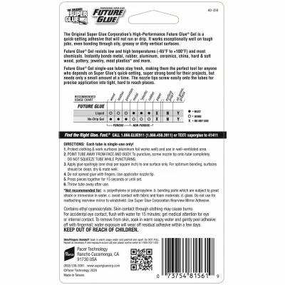 Super Glue Future Glue Gel, 1 Gram Single Use Tubes, 6-Pk.