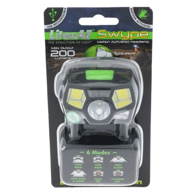 Swype Chip on Board Light Emitting Diode Head Lamp with Six Lighting Modes and USB Rechargeable Battery