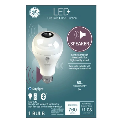 Led+ Speaker Light Bulb, Daylight, 760 Lumens, 9 Watt, Bluetooth Compatible