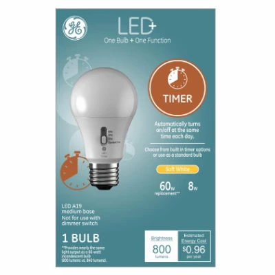 LED+ Timer Light Bulb, Dusk-to-Dawn, Soft White, 8 Watt