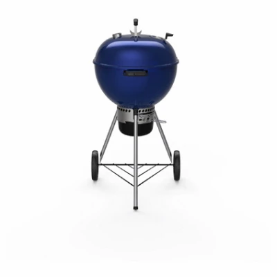 Master Touch Charcoal Grill w/ Hinged BBQ Grate, Blue, 22 In.