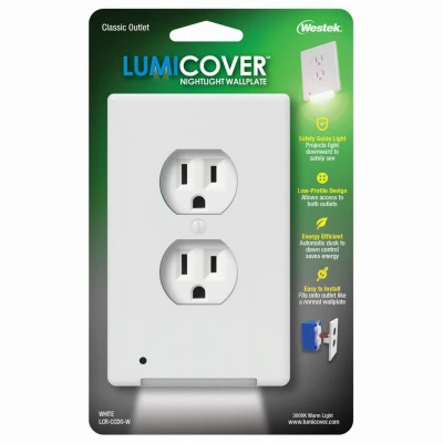 Lumicover Classic Core Wall Plate Night Light, Duplex Outlet, White