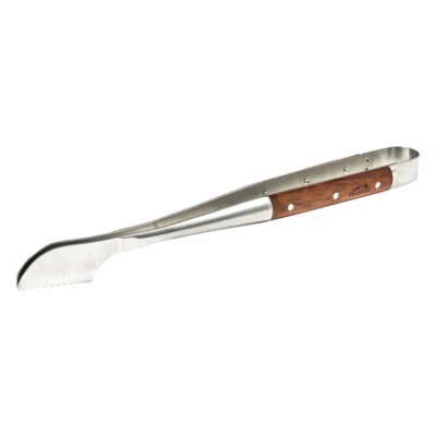 BBQ Tongs, Stainless Steel & Teak Wood, 16-1/2 In.