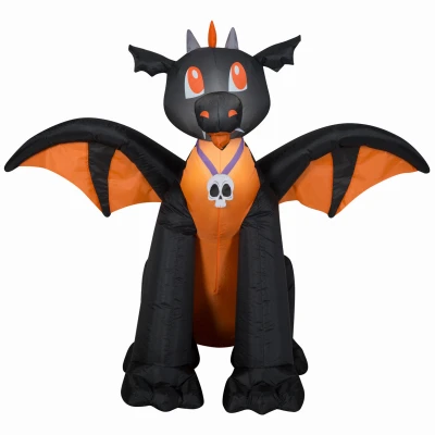 Halloween Inflatable Winged Dragon, Black & Orange, 3 Ft.