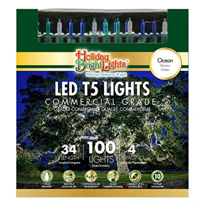 Christmas LED 100-Light Set, T5, Commercial Grade, Ocean Blue & Teal, 34-Ft.