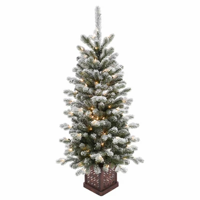 Feel Real Artificial Pre-Lit Christmas Entrance Tree Snowy Sheffield Spruce with 70 Clear Lights 4 Feet