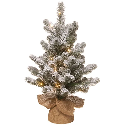 Feel Real Artificial Pre-Lit Snowy Sheffield Spruce Christmas Tree with 15 Warm White LED Lights, 16 Inch by 2 Foot