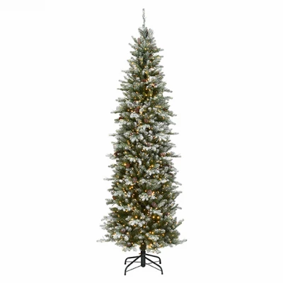 Feel Real Snowy Morgan Spruce Pencil Artificial Pre-lit Christmas Tree, 7.5-ft, 1000 Led Lights