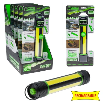 Rechargeable Kuadrant Lantern Flashlight with Phone Recharger, 2000 Lumens Brightness