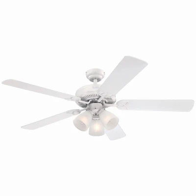 Vintage Ceiling Fan + Light Kit, White, 52-In.