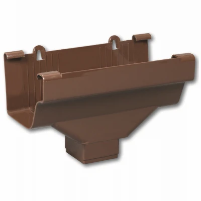 Gutter Drop Outlet, K-Style, Traditional, Vinyl, Brown, 2 x 3-In.