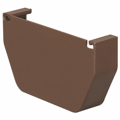 Gutter End Cap, Contemporary, Vinyl, Brown, 5-In.
